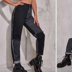 Shein Black High Waist Cut & Sew Straight leg Jeans